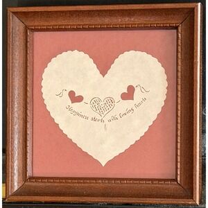 Vintage 1988 Designs With Scissors Paper Cut Art Framed Heart Happiness Quote